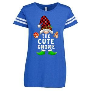 Cute Gnome Buffalo Plaid Matching Family Christmas Pajama Enza Ladies Jersey Football T-Shirt