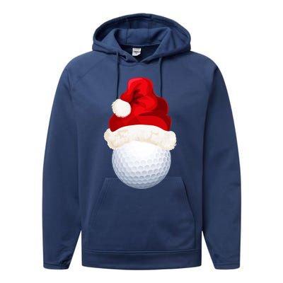 Christmas Golf Ball Santa Hat Funny Xmas Game Sport Funny Gift Performance Fleece Hoodie