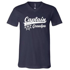 Captain Grandpa Boating Anchors & Wheel | Boat Captain V-Neck T-Shirt