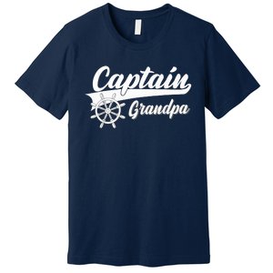 Captain Grandpa Boating Anchors & Wheel | Boat Captain Premium T-Shirt