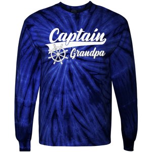 Captain Grandpa Boating Anchors & Wheel | Boat Captain Tie-Dye Long Sleeve Shirt