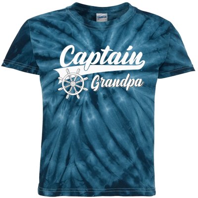 Captain Grandpa Boating Anchors & Wheel | Boat Captain Kids Tie-Dye T-Shirt