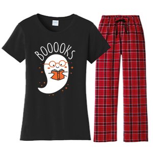 Cute Ghost Book Reading Halloween Teacher Top Long Sleeve Women's Flannel Pajama Set