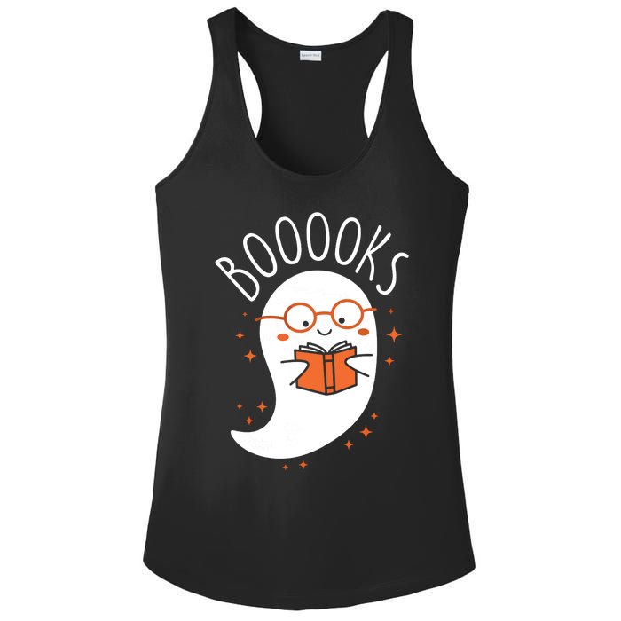 Cute Ghost Book Reading Halloween Teacher Top Long Sleeve Ladies PosiCharge Competitor Racerback Tank