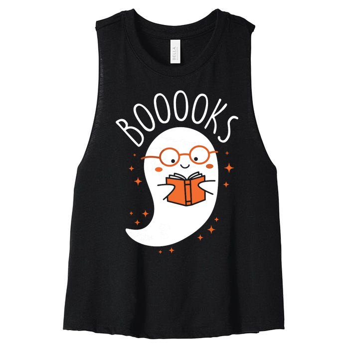 Cute Ghost Book Reading Halloween Teacher Top Long Sleeve Women's Racerback Cropped Tank