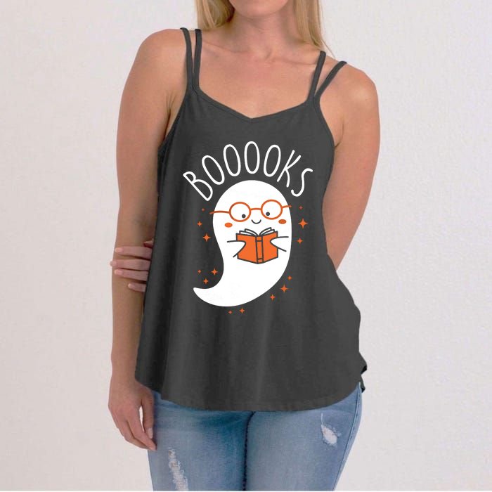 Cute Ghost Book Reading Halloween Teacher Top Long Sleeve Women's Strappy Tank