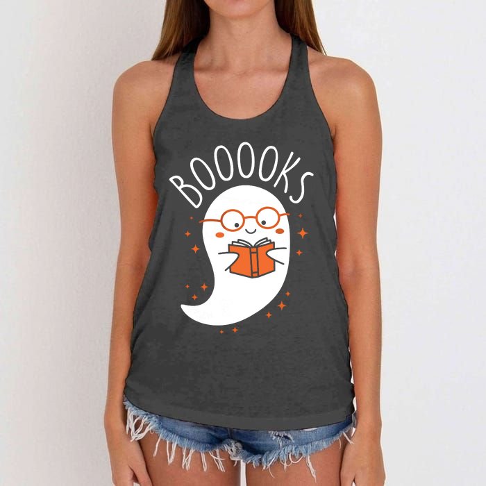 Cute Ghost Book Reading Halloween Teacher Top Long Sleeve Women's Knotted Racerback Tank