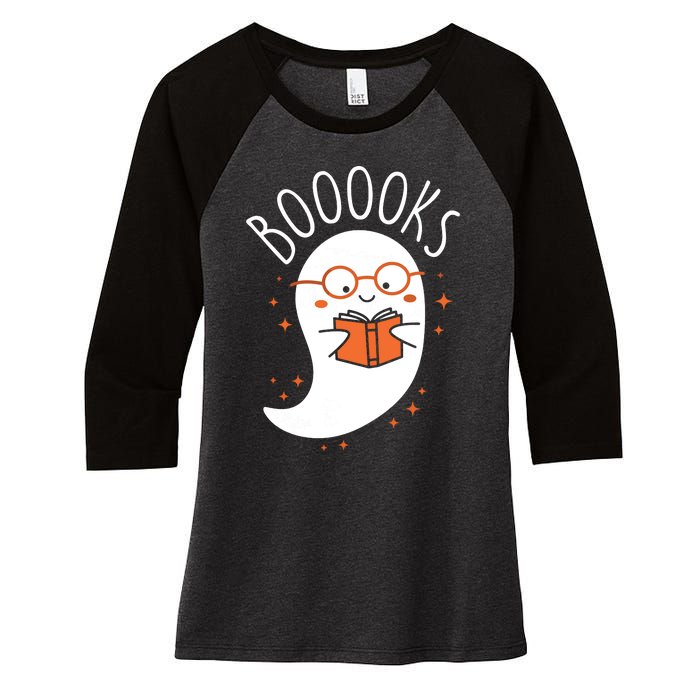 Cute Ghost Book Reading Halloween Teacher Top Long Sleeve Women's Tri-Blend 3/4-Sleeve Raglan Shirt