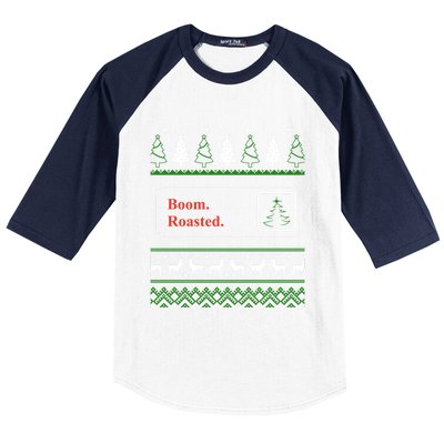 Cute Gift Boom Roasted Funny Office Party Ugly Christmas Baseball Sleeve Shirt