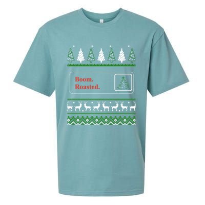 Cute Gift Boom Roasted Funny Office Party Ugly Christmas Sueded Cloud Jersey T-Shirt