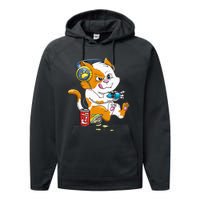 Cat Gaming Cat Lover Kawaii Video Games Gamer Performance Fleece Hoodie