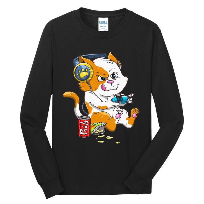 Cat Gaming Cat Lover Kawaii Video Games Gamer Tall Long Sleeve T-Shirt