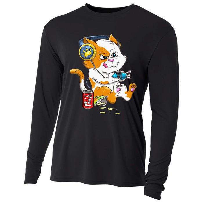 Cat Gaming Cat Lover Kawaii Video Games Gamer Cooling Performance Long Sleeve Crew