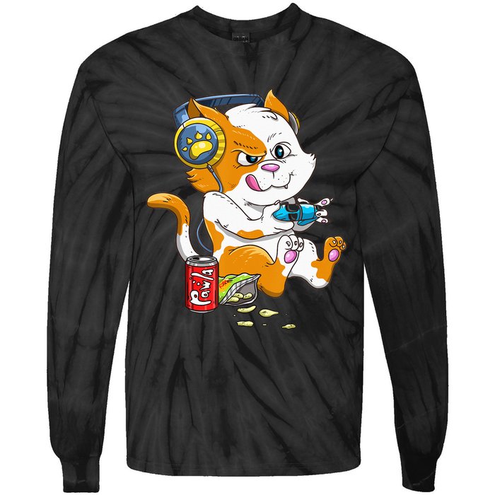 Cat Gaming Cat Lover Kawaii Video Games Gamer Tie-Dye Long Sleeve Shirt