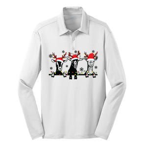 Cute Goats Christmas Lights Funny Farm Animal Christmas Silk Touch Performance Long Sleeve Polo