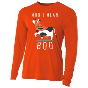 Cute Ghost Cow Moo I Mean Boo Halloween Funny Cow Lover Gift Cooling Performance Long Sleeve Crew