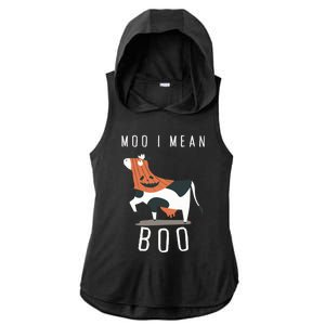 Cute Ghost Cow Moo I Mean Boo Halloween Funny Cow Lover Gift Ladies PosiCharge Tri-Blend Wicking Draft Hoodie Tank