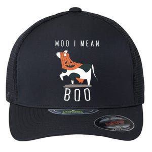 Cute Ghost Cow Moo I Mean Boo Halloween Funny Cow Lover Gift Flexfit Unipanel Trucker Cap