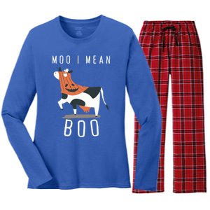 Cute Ghost Cow Moo I Mean Boo Halloween Funny Cow Lover Gift Women's Long Sleeve Flannel Pajama Set 