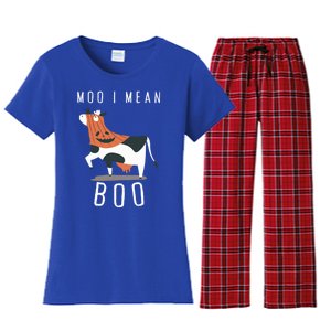 Cute Ghost Cow Moo I Mean Boo Halloween Funny Cow Lover Gift Women's Flannel Pajama Set