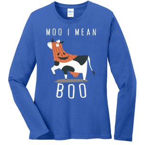 Cute Ghost Cow Moo I Mean Boo Halloween Funny Cow Lover Gift Ladies Long Sleeve Shirt