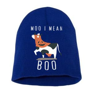 Cute Ghost Cow Moo I Mean Boo Halloween Funny Cow Lover Gift Short Acrylic Beanie