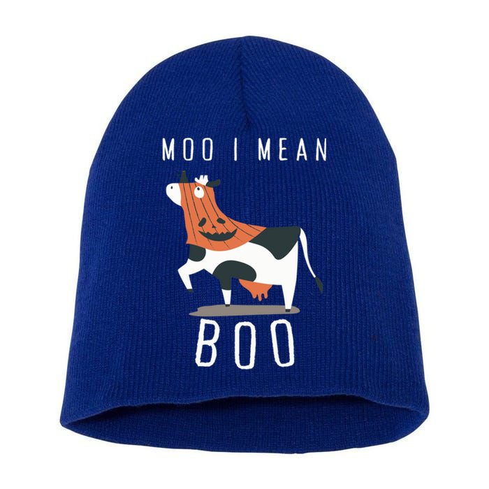 Cute Ghost Cow Moo I Mean Boo Halloween Funny Cow Lover Gift Short Acrylic Beanie