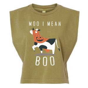 Cute Ghost Cow Moo I Mean Boo Halloween Funny Cow Lover Gift Garment-Dyed Women's Muscle Tee