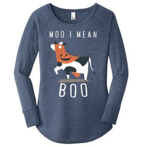 Cute Ghost Cow Moo I Mean Boo Halloween Funny Cow Lover Gift Women's Perfect Tri Tunic Long Sleeve Shirt