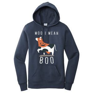 Cute Ghost Cow Moo I Mean Boo Halloween Funny Cow Lover Gift Women's Pullover Hoodie