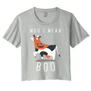 Cute Ghost Cow Moo I Mean Boo Halloween Funny Cow Lover Gift Women's Crop Top Tee