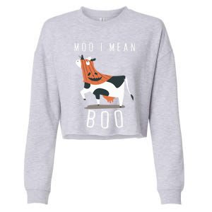 Cute Ghost Cow Moo I Mean Boo Halloween Funny Cow Lover Gift Cropped Pullover Crew