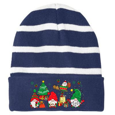 Cute Gnomes Christmas Santa Claus Gnome Xmas Family Matching Striped Beanie with Solid Band