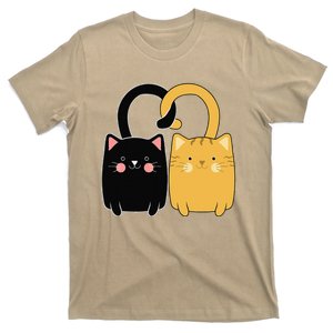 Cute Ginger Cat Black Kitten Love Valentines Day Funny T-Shirt