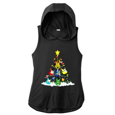 Cute Guitar Christmas Tree Music Stocking Stuffer Ladies PosiCharge Tri-Blend Wicking Draft Hoodie Tank