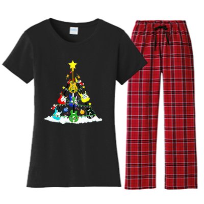 Cute Guitar Christmas Tree Music Stocking Stuffer Women's Flannel Pajama Set