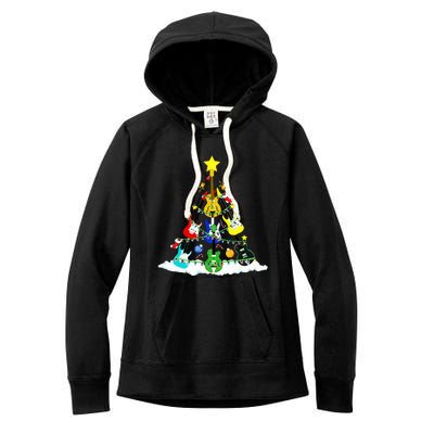 Cute Guitar Christmas Tree Music Stocking Stuffer Women's Fleece Hoodie