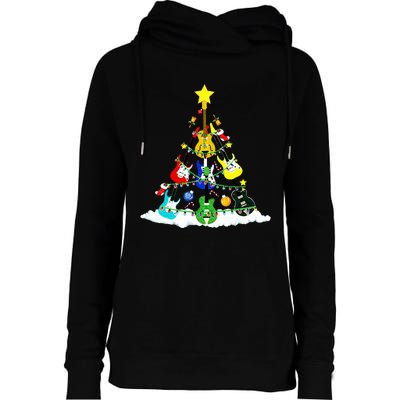 Cute Guitar Christmas Tree Music Stocking Stuffer Womens Funnel Neck Pullover Hood