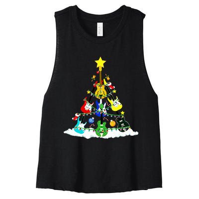 Cute Guitar Christmas Tree Music Stocking Stuffer Women's Racerback Cropped Tank