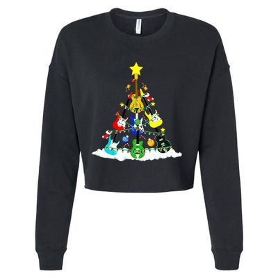 Cute Guitar Christmas Tree Music Stocking Stuffer Cropped Pullover Crew