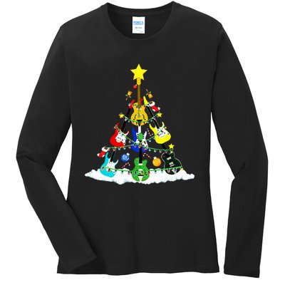 Cute Guitar Christmas Tree Music Stocking Stuffer Ladies Long Sleeve Shirt