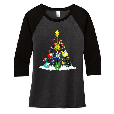 Cute Guitar Christmas Tree Music Stocking Stuffer Women's Tri-Blend 3/4-Sleeve Raglan Shirt