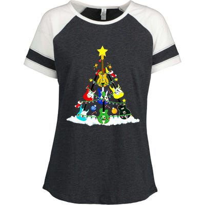 Cute Guitar Christmas Tree Music Stocking Stuffer Enza Ladies Jersey Colorblock Tee