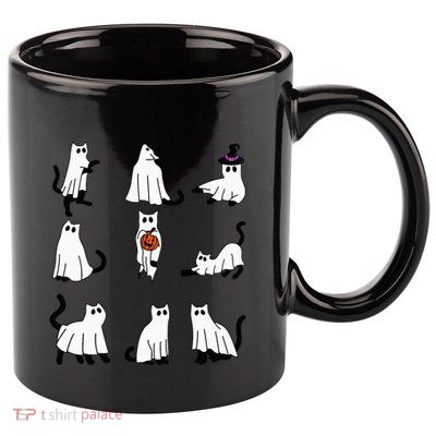 Cute Ghost Cat Funny Halloween Outfit Costumes Black Cat 11oz C Handle Ceramic Mug