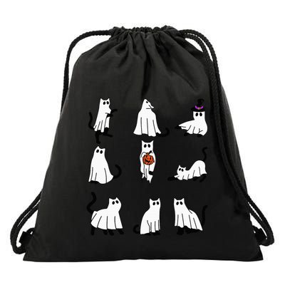 Cute Ghost Cat Funny Halloween Outfit Costumes Black Cat Drawstring Bag