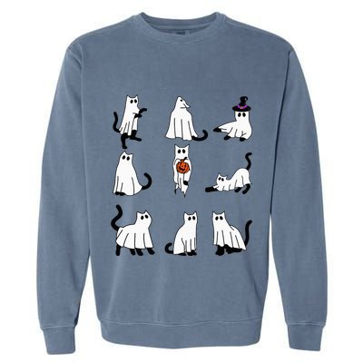 Cute Ghost Cat Funny Halloween Outfit Costumes Black Cat Garment-Dyed Sweatshirt