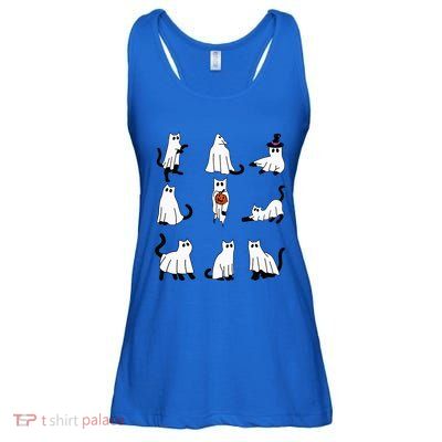 Cute Ghost Cat Funny Halloween Outfit Costumes Black Cat Ladies Essential Flowy Tank