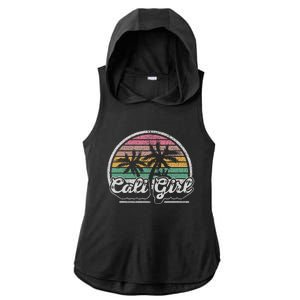 Cali Girl California Retro California Palm Trees Summer Ladies PosiCharge Tri-Blend Wicking Draft Hoodie Tank