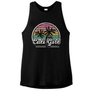 Cali Girl California Retro California Palm Trees Summer Ladies PosiCharge Tri-Blend Wicking Tank