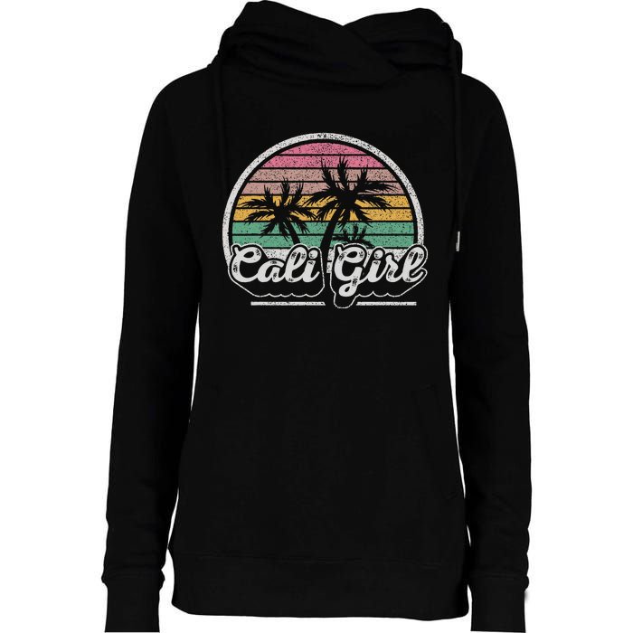 Cali Girl California Retro California Palm Trees Summer Womens Funnel Neck Pullover Hood